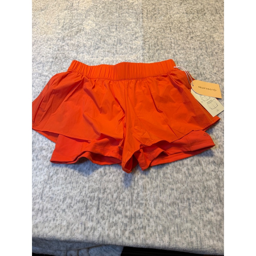 Logilates Women Orange Athletic ruffle Running Tennis‎ Shorts Size S NWT
